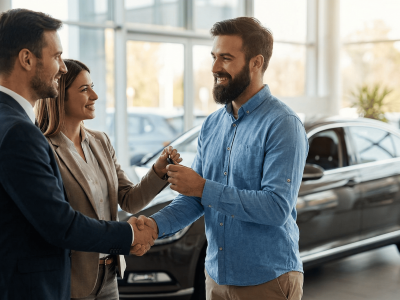 Рукопожатие при продаже автомобиля и передача ключей новому владельцу