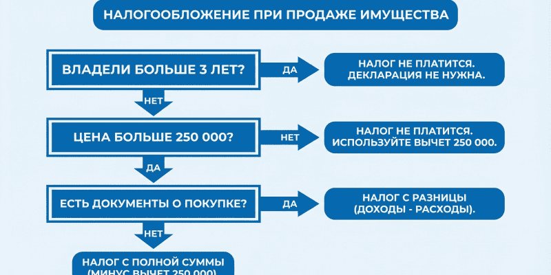 Инфографика дерево решений по налогу с продажи автомобиля в 2026 году